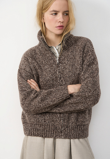 Меланжевый бомбер из шерсти мериноса экстрафайн