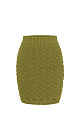 Трикотажная юбка длины мини из хлопка с добавлением эластана. Модель по фигуре, с эластичным поясом в рубчик. Изделие выполнено фактурной вязкой с волнистым узором.