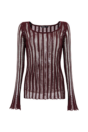 бордовый Трикотажный джемпер выполнен из полупрозрачного мерсеризованного хлопка, который является прочным, гипоаллергенным и имеет лучшие характеристики по сравнению с обычным хлопком. Он не подвержен деформации, не выцветает, при этом сохраняет мягкость и комфорт при ношении.