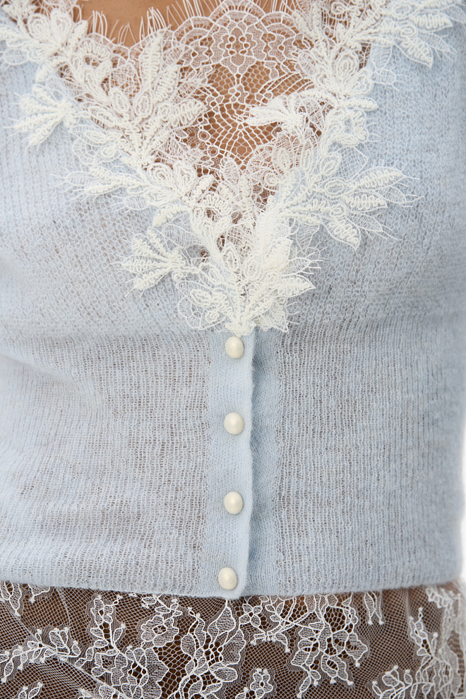 Кардиган из шерсти мериноса с кружевом