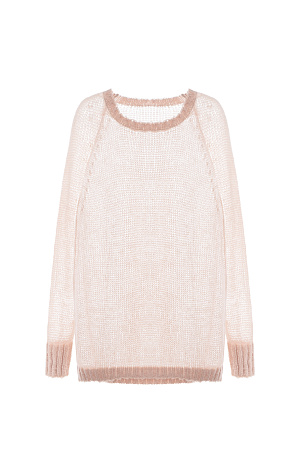 бежевый Трикотажный полупозрачный джемпер из смесовой шерсти. Модель свободного силуэта со спущенной линией плеча. 