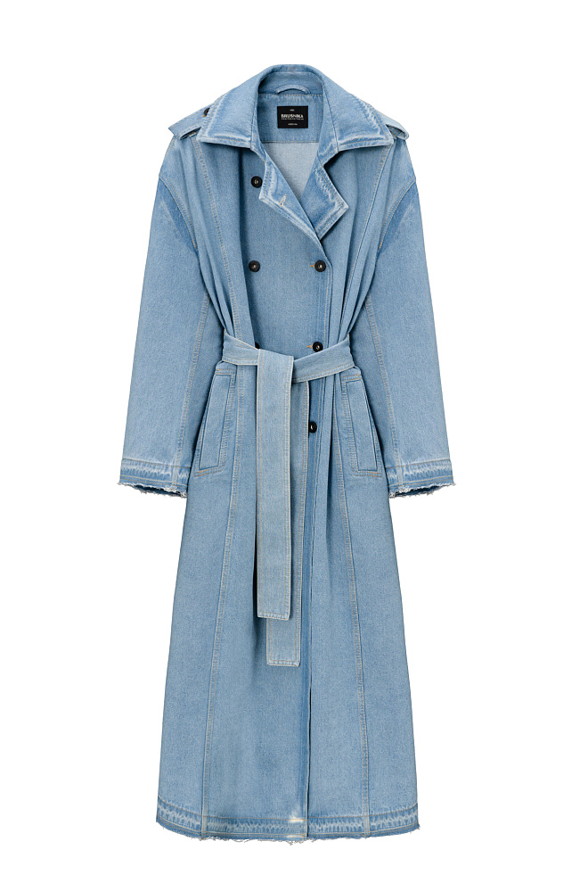 Джинсовый oversize тренч на запах