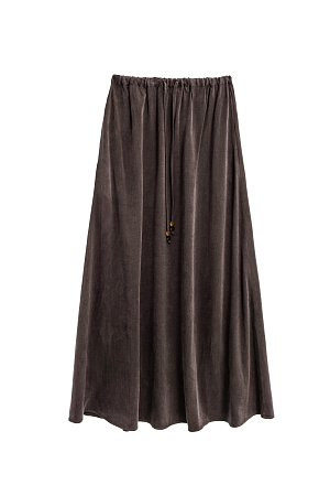 коричневый Юбка длины макси из купры. Модель свободного силуэта на кулиске с поясом, декорированным бусинами.