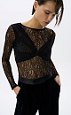 Кружевное боди с длинным рукавом и круглым вырезом горловины. Изделие декоривано драпировкой на лифе. Застежка на бельевые крючки. Изделие без подкладки. 