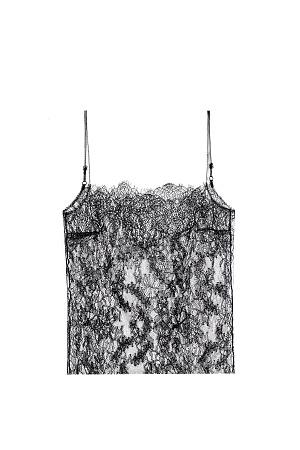 черный Топ из тонкого кружева. Модель на тонких регулируемых бретельках. Изделие выполнено без подкладки.