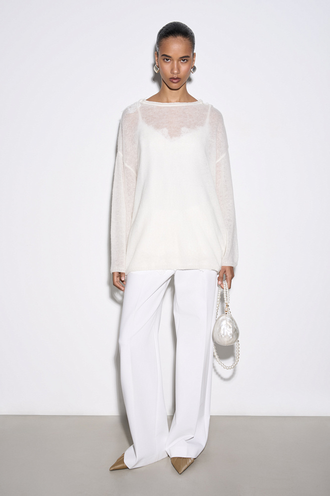 Джемпер из шерсти мериноса с кружевом