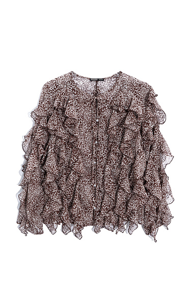 Блуза с анималистичным принтом и воланами