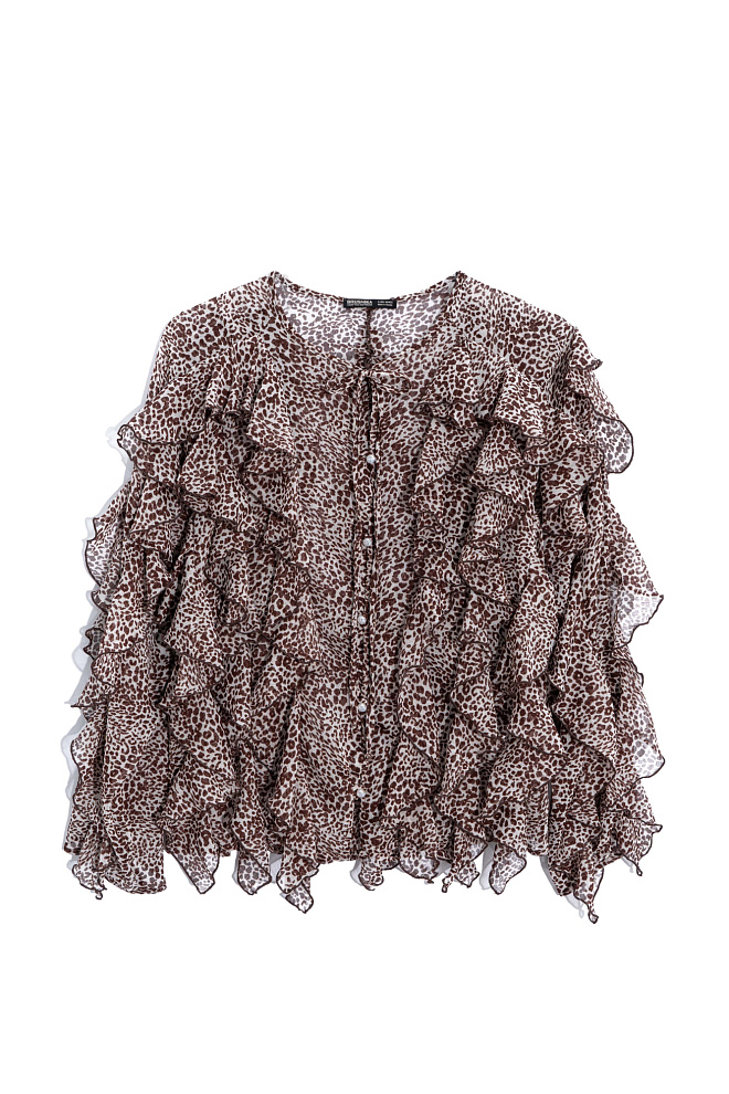 Блуза с анималистичным принтом и воланами