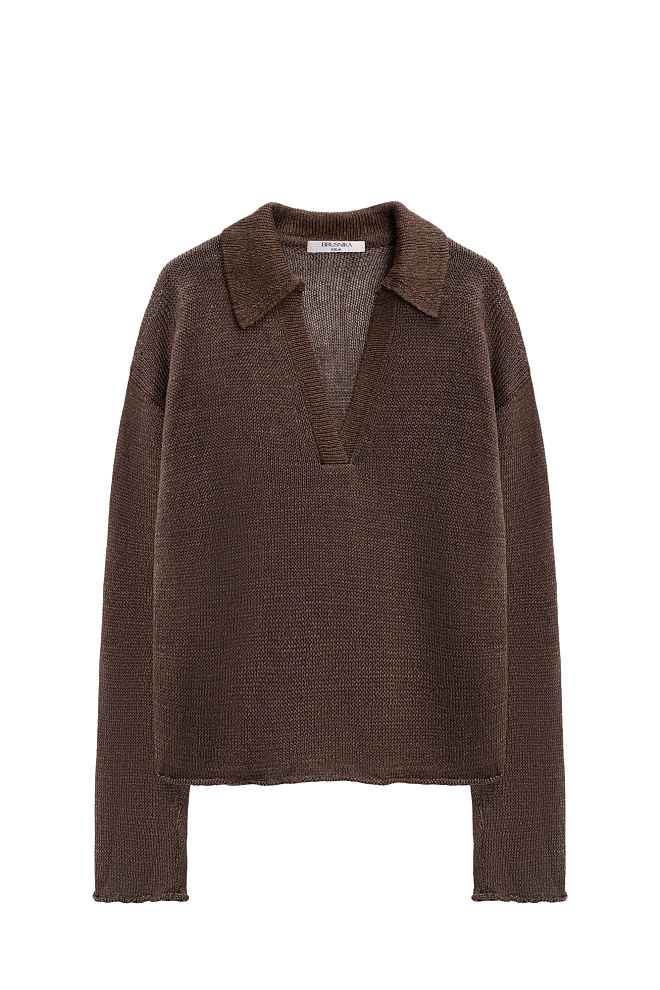 Джемпер из 100% льна с воротником поло