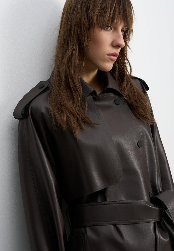 Тренч из двусторонней экокожи