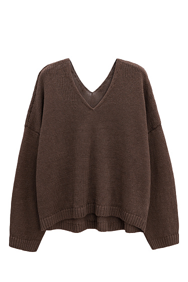 Джемпер из 100% льна с V-образным вырезом