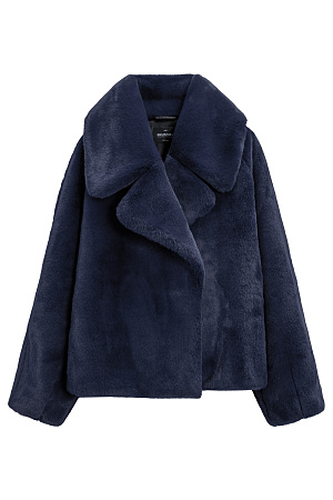 синий Шуба из экомеха. Модель с широким отложным воротником и врезными карманами. Изделие выполнено на подкладке.