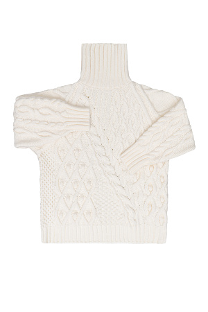 белый Трикотажный джемпер из шерсти альпака с добавлением кидмохера. Модель свободного силуэта с воротником-стойкой и спущенным плечом.