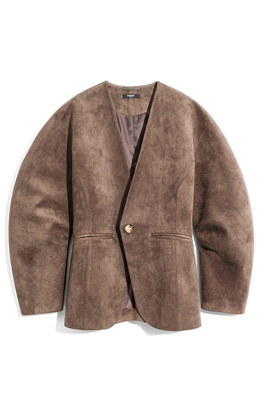 Жакет с объемными рукавами с отделкой под замшу 