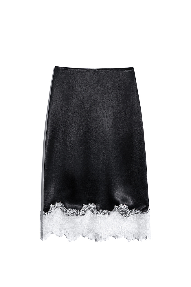 Атласная юбка миди с кружевом