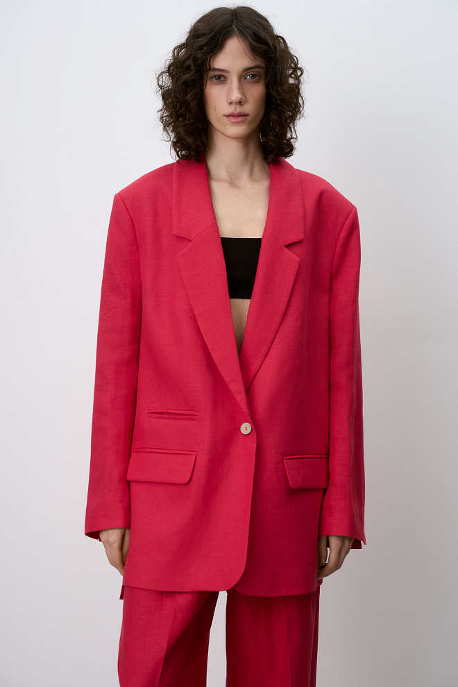 Жакет с разрезами по бокам из 100% льна