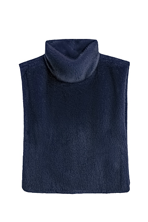 синий Жилет из экомеха с воротником-стойкой и карманом-кенгуру из экокожи. Застежка на кнопки. Изделие выполнено на подкладке.