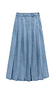 Джинсовая юбка плиссе из 100% хлопка. Модель расклешенного силуэта с боковой застежкой на молнию и пуговицу. Шлевки на поясе для ремня.