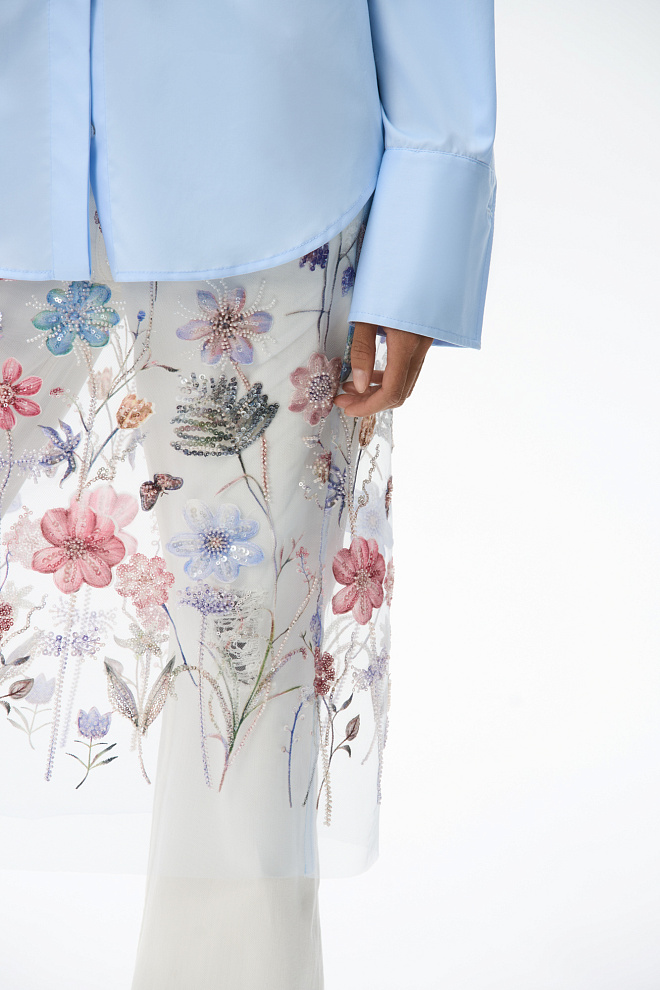 Прозрачная юбка с вышивкой