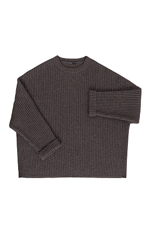 коричневый Трикотажный джемпер из шерсти с добавлением кашемира. Модель свободного силуэта со спущенной линией плеча и отворотом на манжетах.