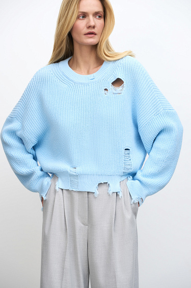 Джемпер из 100% хлопка с рваной текстурой