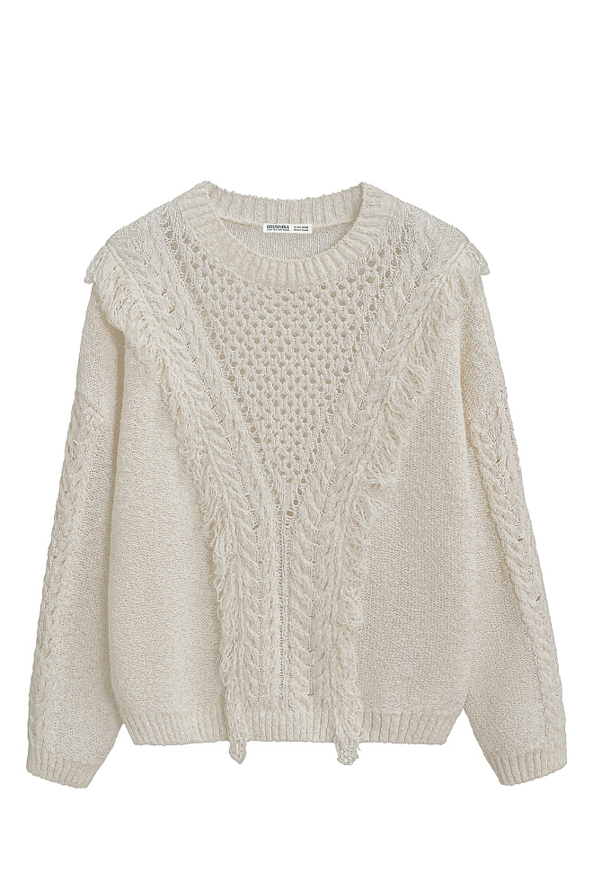 Джемпер изо льна с бахромой и косами