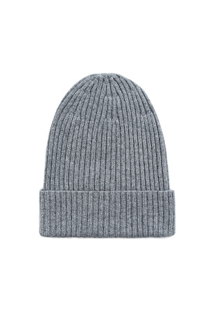 серый Объёмная цельновязаная шапка из кашемира и шерсти. Модель с отворотом.