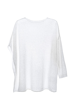 белый Полупрозрачный трикотажный джемпер из шерсти с добавлением мохера. Модель асимметричного силуэта с одним длинным рукавом и круглым вырезом горловины.