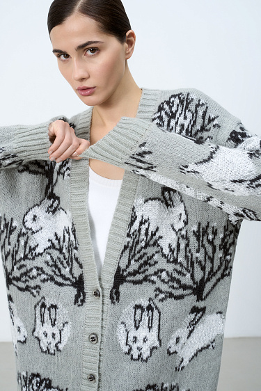 Кардиган из шерсти и мохера с принтом