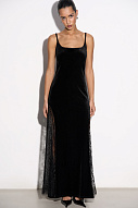 Бархатное платье макси с кружевом, 40/46