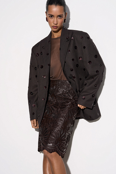 Юбка с кружевом из экокожи