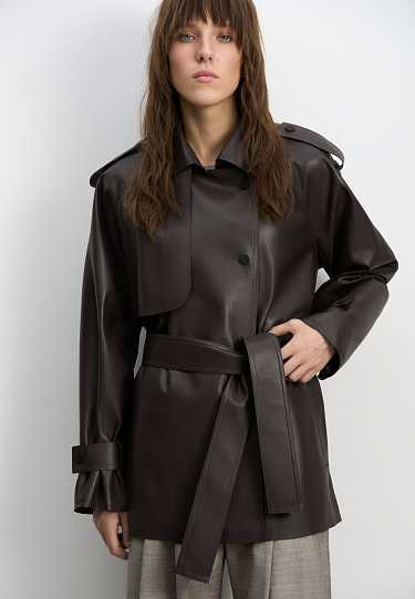 Тренч из двусторонней экокожи