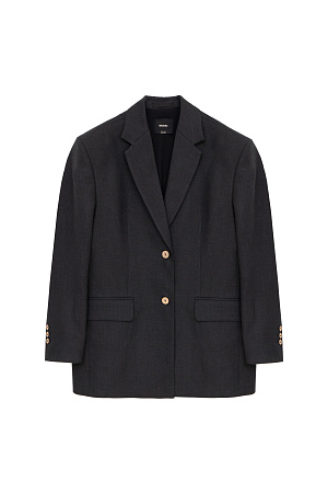 черный Классический однобортный жакет из 100% льна. Модель с английским воротником, накладными карманами и застежкой на пуговицы. Дополнить образ можно брюками.