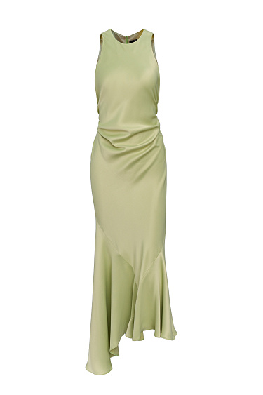 Атласное платье с асимметричной юбкой