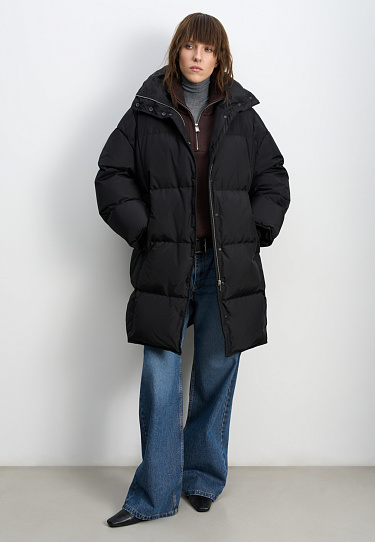 Пуховик с капюшоном и трикотажными манжетами