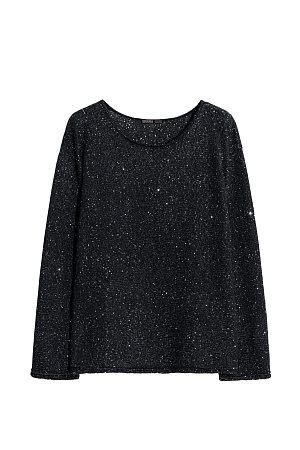 черный Трикотажный джемпер из хлопка с пайетками и люрексом. Модель свободного силуэта с длинными рукавами и круглым вырезом горловины.