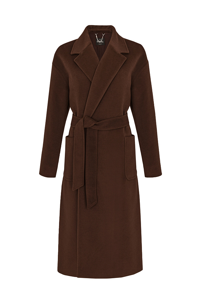 Шерстяное пальто-халат с поясом