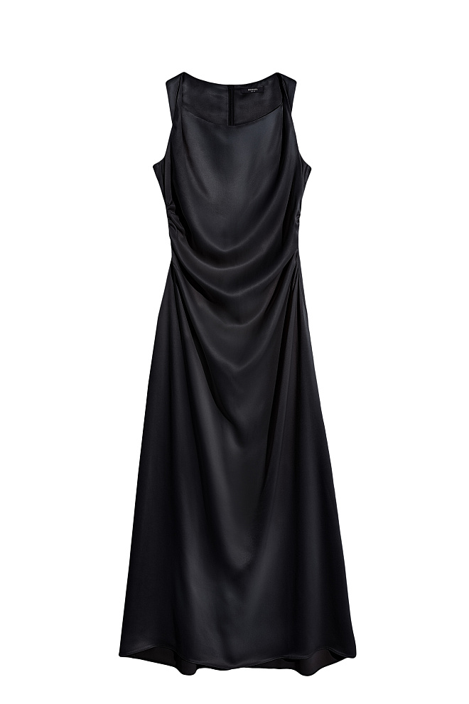 Атласное платье с перекрутом на плечах