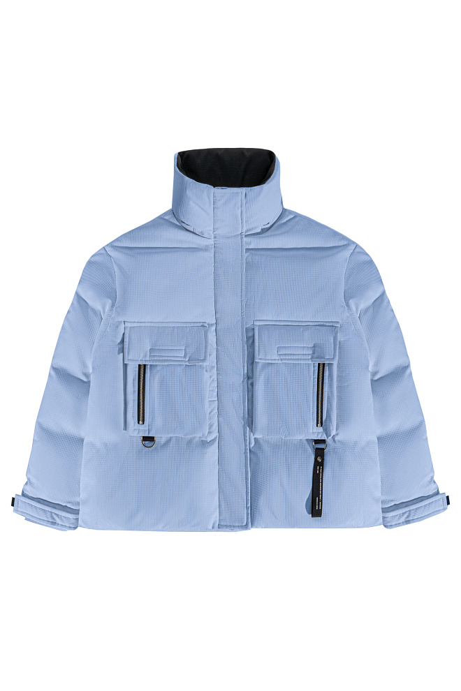 Пуховик с воротником-стойкой и капюшоном