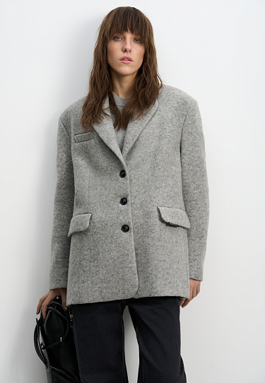 Жакет-пальто с поясом из экокожи