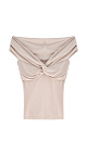 Топ из модала с открытой линией плеч. Модель приталенного силуэта, без рукавов. Изделие декорировано перекрутом на груди и драпировкой на лифе. 