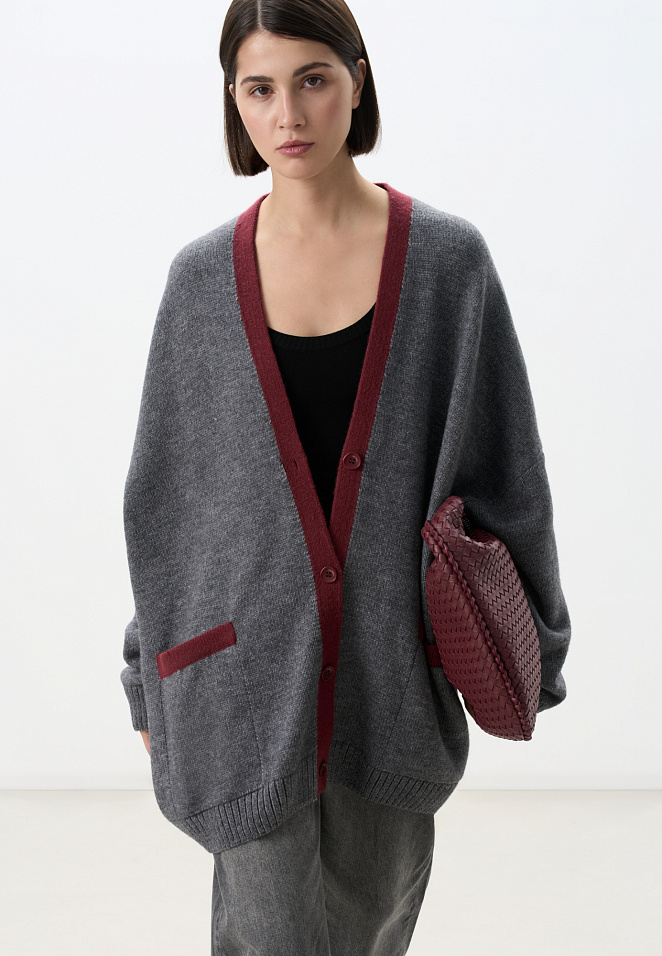 Кардиган из шерсти альпака с контрастной планкой