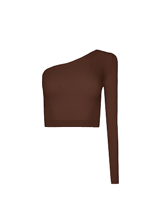 коричневый Трикотажный топ в рубчик из вискозы. Модель приталенного силуэта с одним рукавом. 