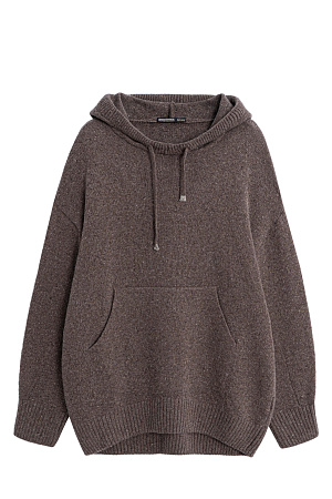 коричневый Трикотажное худи с капюшоном с добавлением шелка. Модель свободного силуэта, со спущенной линией плеч, длинными рукавами, широким капюшоном на кулиске и карманом-кенгуру. Края изделия выполнены в широкий рубчик.