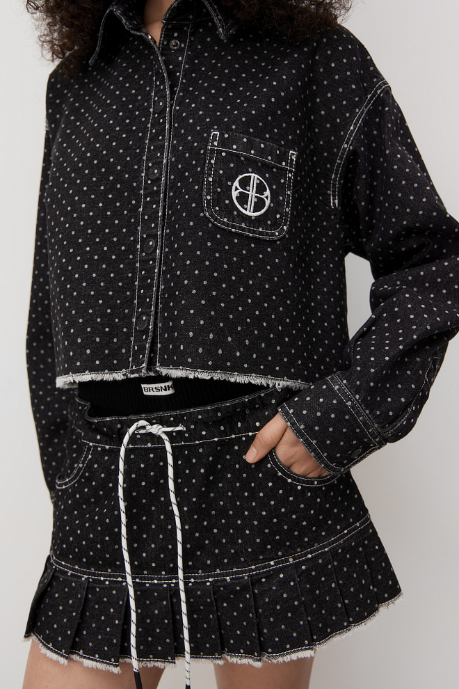 Джинсовая юбка мини в горошек