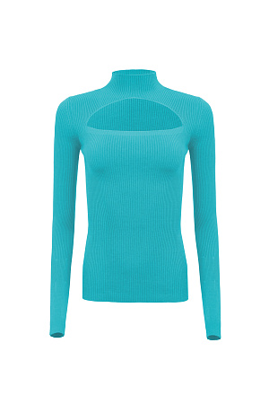 бирюзовый Водолазка из вискозы с длинными рукавами и элегантным вырезом на груди.