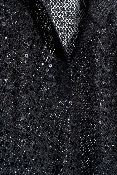 Ажурная рубашка поло с пайетками