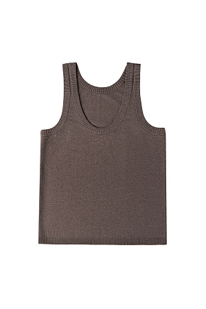 коричневый Цельновязанный топ из кашемира и шерсти. Модель свободного силуэта, с глубоким U-вырезом горловины. Края изделия выполнены в широкий рубчик.