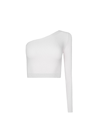 белый Трикотажный топ в рубчик из вискозы. Модель приталенного силуэта с одним рукавом. 