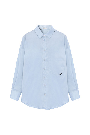 голубой Рубашка с накладным карманом и брендированным ярлыком. Модель свободного силуэта, длинные рукава с манжетами и асимметричный нижний край.